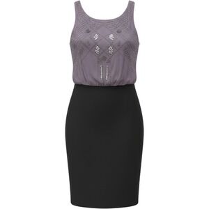 Suzi Chin Gray and Black Sleeveless Sheath Midi Dress